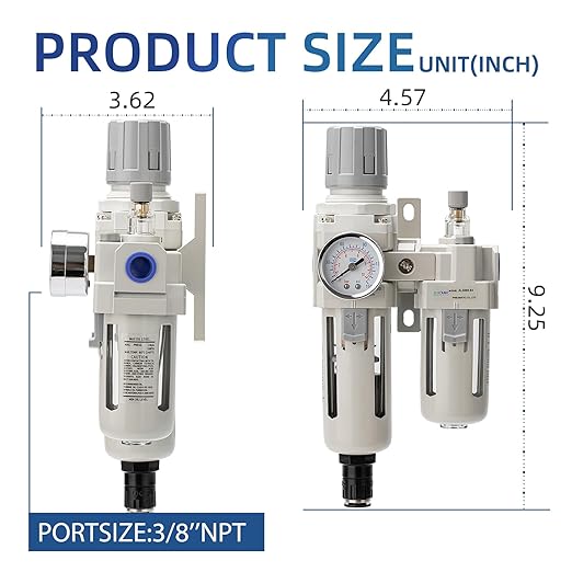 3/8" NPT Auto-Draining Air Filter Regulator Combo with Precision Pressure Gauge | Oil/Water Separator for Compressed Air Systems (0-150 PSI) | Heavy-Duty Brass Construction