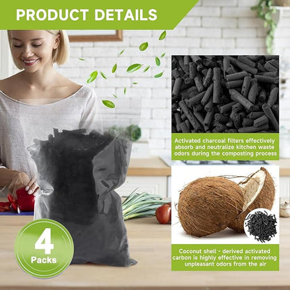 2-Pack (2 Lbs) Odor Absorbing Activated Charcoal Filter Refills for Lomi Electric Countertop Composter - 12-Month Supply, Replacement Filters Compatible with Lomi Smart Waste Kitchen Composter