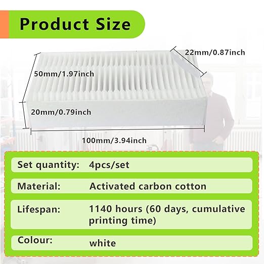 4PCS 3D Printer Air Filter Cartridge for Flashforge Adventurer 5M Pro/Adventurer 5M, Easy to Install 3D Printer Air Filter Set Fits for Adventurer 5M Series 3D Printer