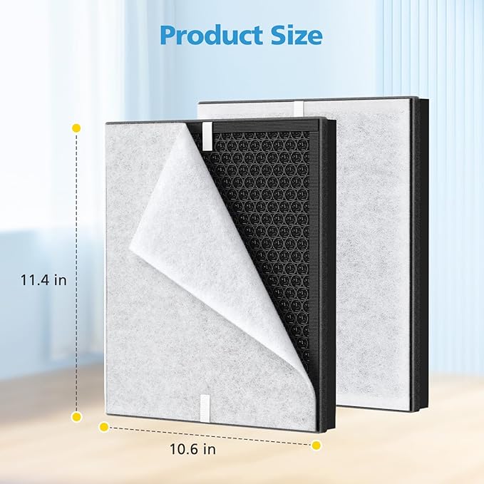 2 Pack PR1 Replacement Filter for Mooka Mode PR1 Air Purifier, H13 True HEPA Filter for Home Large Room up to 2200sq.ft, includes 4pcs Washable Pre Filter Removes Pollen Dander Smoke Pet Hair Dust