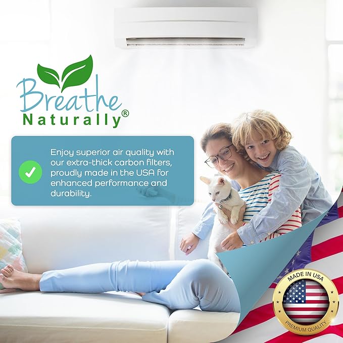 Breathe Naturally Universal Cut To Fit Carbon Activated Air Filter - Replacement Charcoal Filters - Pre Filter Carbon Sheet for Air Purifier, Vent Filters & More - Made in USA (Pack of 2, 10x48)
