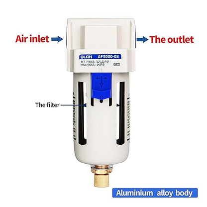 BLCH 3/8" NPT Air Compressor Filter - Air Dryer for Compressor,Compressed Air Dryer Air Drying System AF3000-03 Manual Drain Poly Bowl 0-160 PSI 5μm