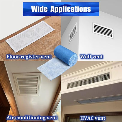 Air Vent Filters Roll, 12" x 90" Cut to Size Air Filters with 66PCS Hook&Loop Fasteners(35+ Filters), MERV 8 Triple Filtration Vent Filter Material for Home Floor, Ceiling, HVAC, Grilles (12x90 inch)