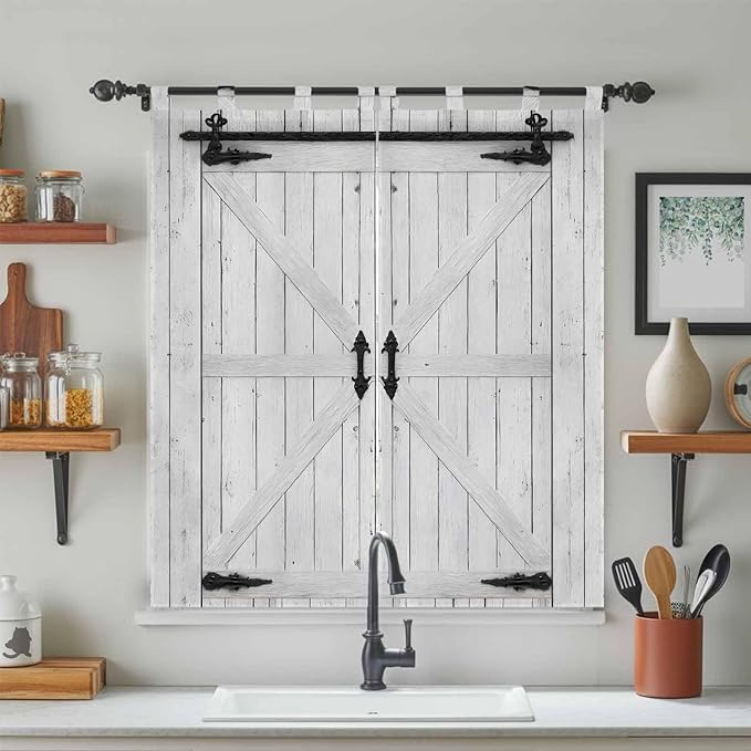 Farmhouse Wood Grain Bedroom Curtains 72 Inch Length, Window Curtains Tab Top, Vintage Country Barn Gate Grey Light Filtering Window Treatments Drapes 52"x72" 2 Panel