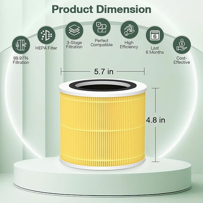 AP100 AP102 Pet Care Filter Compatible with AromaRoom AP100/AP102, Core Mini Air Purifi-ers, 3-IN-1 HEPA Filter and Activated Carbon Filter, 2 Pack (Yellow)