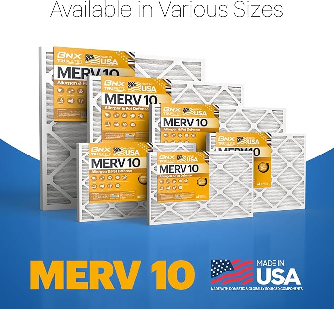 BNX TruFilter 20x24x1 MERV 10 (4-Pack) AC Furnace Air Filter - MADE IN USA - Pleated Air Conditioner HVAC AC Furnace Filters - Removes Odor, Mold, Bacteria, Smoke