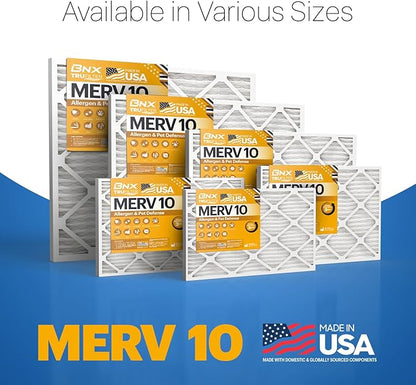 BNX TruFilter 20x24x1 MERV 10 (4-Pack) AC Furnace Air Filter - MADE IN USA - Pleated Air Conditioner HVAC AC Furnace Filters - Removes Odor, Mold, Bacteria, Smoke