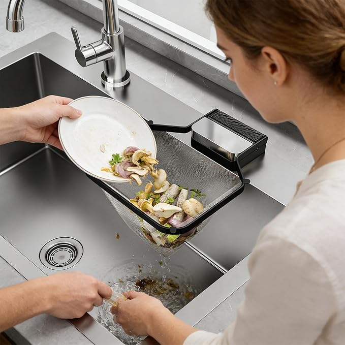Sink Food Strainer, Suction Cup Drain Basket, Easy Filter with Mesh Bags, Practical Kitchen Waste Tool, Minimal Foldable Design, Scrap Catcher for Disposal