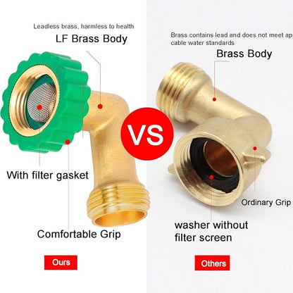Lead-Free Brass 90°Hose Elbow Fitting,90 Degree Hose Saver Green Quick Swivel Connect Adapter,Thread Size 3/4" Connectors,Hose Protector with Water Filter 2 Pcs