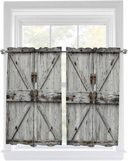 Vintage Gate Tier Curtains 45 Inches Long, Farmhouse Wooden Grain Shabby Chic Door Window Treatment Curtain Drapes, Window Half Privacy Curtains for Bedroom Bathroom, 42"x45", 2 Panels