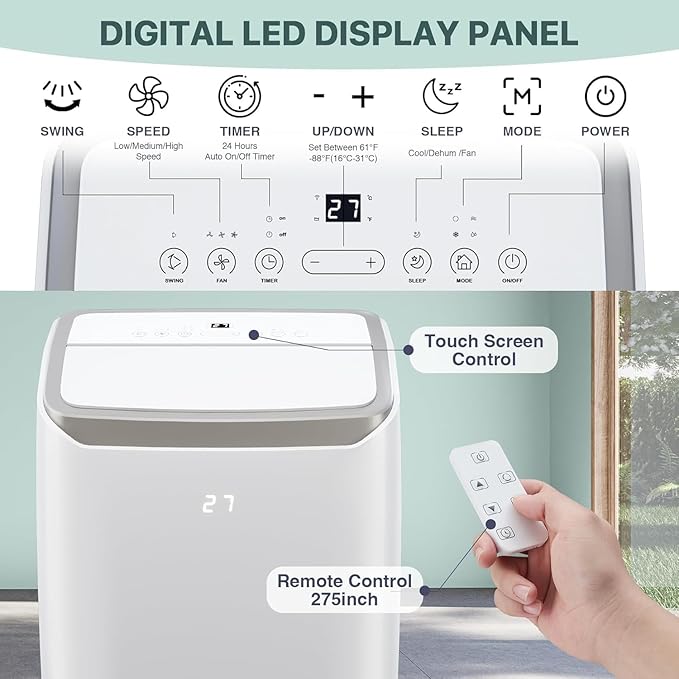 Portable Air Conditioners, 12000 BTU Portable AC for Rooms Up to 550 Sq.Ft. 3-In-1 AC with Fast Cooling, Dehumidifier & Three Speed Fan, 24H Timer/Remote Control/Ultra Quiet for Bedroom, White