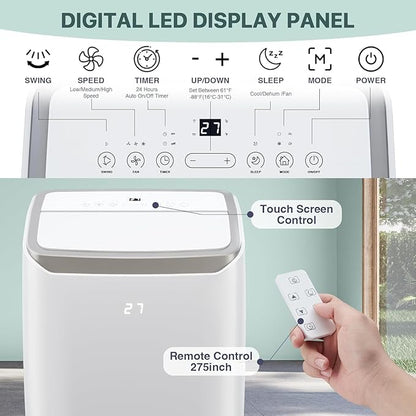 Portable Air Conditioners, 12000 BTU Portable AC for Rooms Up to 550 Sq.Ft. 3-In-1 AC with Fast Cooling, Dehumidifier & Three Speed Fan, 24H Timer/Remote Control/Ultra Quiet for Bedroom, White