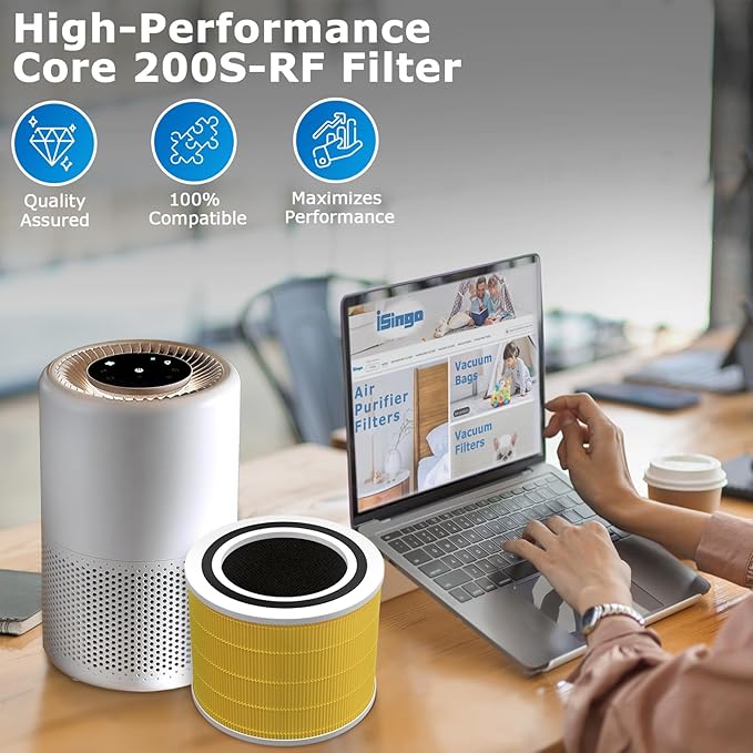 Core 200S-P Replacement Filter Compatible with LEVOIT Core 200S Smart WiFi Air PuriFier, Core 200S-RF Air Filter, Yellow, 2 Pack