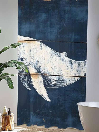 Sheer Curtains 108 Inches Long, Ocean Whale Blue Semi Sheer Curtains Light Filtering Window Treatment, Coastal Vintage Wooden Grain Privacy Voile Drapes for Living Room Bedroom 52x108 Inch