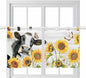 Retro Farmhouse Floral Kitchen Curtains 24 Inch Length, Small Window Curtains Tab Top, Yellow Sunflowers Cows Butterfly Wood Light Filtering Short Window Treatments Tier Drapes 27.5"x24" 2 Panel
