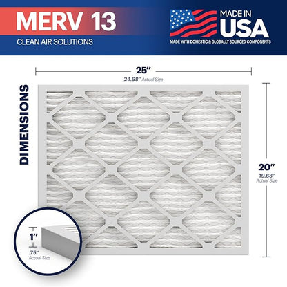 BNX TruFilter 20x25x1 MERV 13 (12-Pack) AC Furnace Air Filter - MADE IN USA - Electrostatic Pleated Air Conditioner HVAC AC Furnace Filters - Removes Pollen, Mold, Bacteria, Smoke