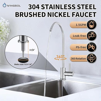 Under Sink Water Filter System with Stainless Steel Faucet, Reduces Chlorine, Heavy Metals, Bad Taste, Sediment, NSF/ANSI 42&53, 8K Gallons, Easy Installation Sink Water Filter, Brushed Nickel