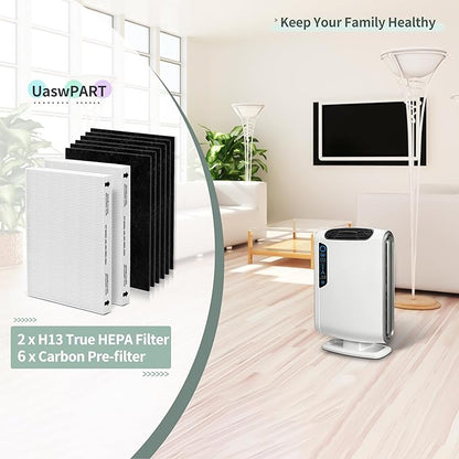 Aera-Max 200 HEPA Filter Replacement 9287101 Compatible with Fellowes AeraMax 190/200/DX55 Air Clean Purifiers True HEPA Filter, 2x H13 True HEPA & 6x Extra Carbon Pre-Filters (9324101)