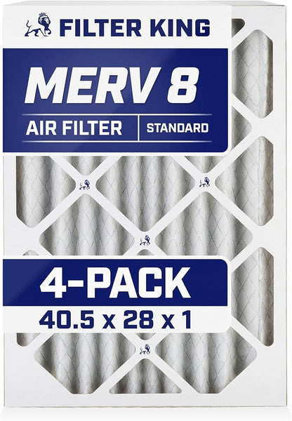 Filter King 40.5x28x1 Air Filter | 4-PACK | MERV 8 HVAC Pleated A/C Furnace Filters | MADE IN USA | Actual Size: 40.5 x 28 x .75"