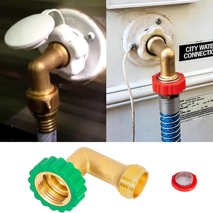 Lead-Free Brass 90°Hose Elbow Fitting,90 Degree Hose Saver Green Quick Swivel Connect Adapter,Thread Size 3/4" Connectors,Hose Protector with Water Filter 2 Pcs