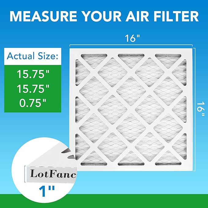 LotFancy 16x16x1 Air Filter MERV 8 4-Pack, Electrostatic Pleated Furnace & AC Filter, Captures Dust, Pet Hair, Pollen, Actual Size: 15.75"x15.75"x0.75"