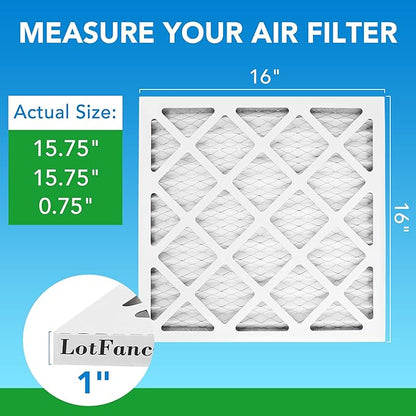 LotFancy 16x16x1 Air Filter MERV 8 4-Pack, Electrostatic Pleated Furnace & AC Filter, Captures Dust, Pet Hair, Pollen, Actual Size: 15.75"x15.75"x0.75"