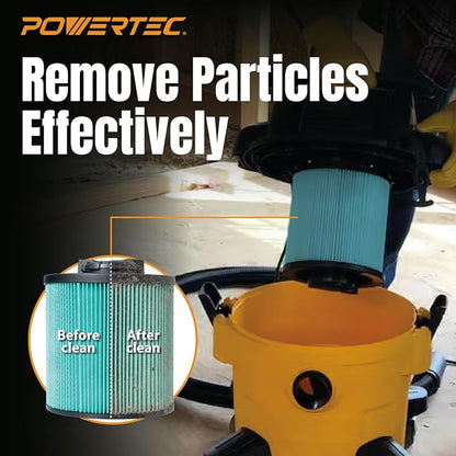 POWERTEC DXVC6914 HEPA Cartridge Filter for DeWalt 6-16 Gal. Wet/Dry Vacuums, Shop Vac Filters for DXV09PA, DXV10S-QT, DXV09P-QTA, DXV06P-QT, DXV10P-QT Shop Vacuum, 1 Pack (75121)