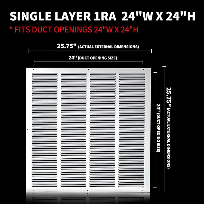24x24 Vent Cover(Duct Opening Size),Air Return Vent Cover,Flat Vent Cover,Rejillas De Aire Acondicionado para Casa,Return Air Grilles,Outer Dimensions:25.75"Wx25.75"H(24"W x 24"H, Duct Opening)