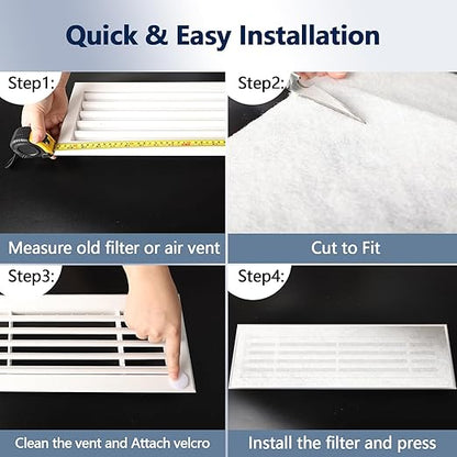 MERV 8 Air Vent Filters 20x100 Inch,Cut to Size Air Filter Material (60+ Filters), Electrostatic Triple Vent Filters for Floor, Ceiling, HVAC & RV Vents, Includes 48 Adhesive Hook Tape