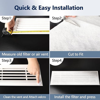 Air Vent Filter 20x100 Inch,Cut to Size Air Filter Material (60+ Filters), Electrostatic Triple Vent Filters for Floor, Ceiling, HVAC & RV Vents, Includes 48 Adhesive Hook Tape