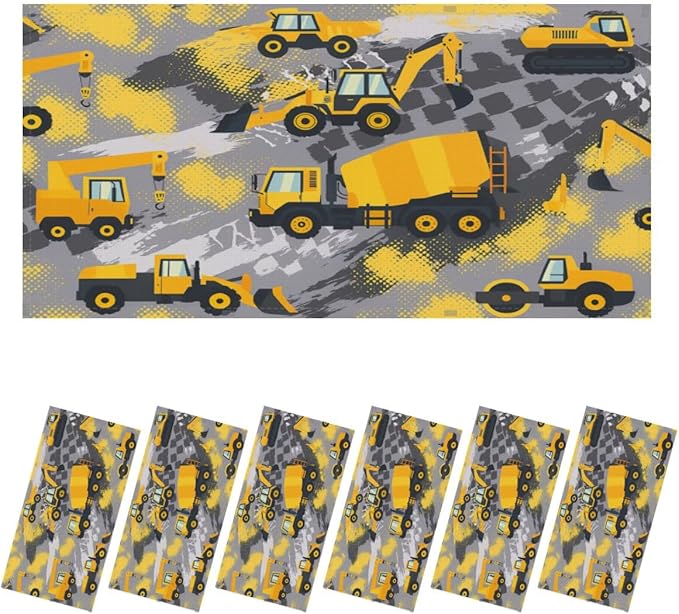 6 Pcs Fluorescent Light Covers for Ceiling Lights Yellow Construction Vehicles Excavators Cranes Trucks Gray Decorative Magnets Light Filters for Office Home Classroom Must Haves 4’ x 2’