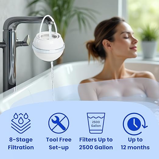 Bath Filter for Tub Faucet - Lasts up to 12 Months, Removes Chlorine & Fluoride, Softens Water for Healthier Skin, Hair & Nails