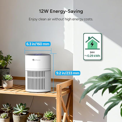 Dr.Prepare Air Purifiers for Bedroom,Quiet Air Purifier with 15 dB Sleep Mode & Night Light,H13 HEPA Washable Filter, 360°Air Inlet, 3 Timer 12W Design, Air Cleaner for Pet Dander,smoke