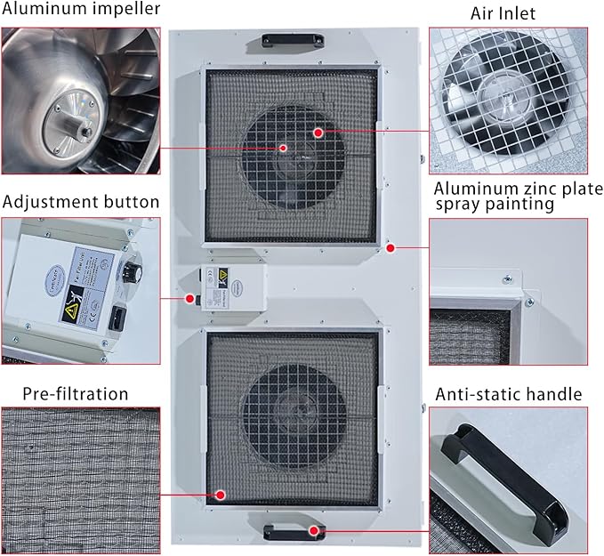 HEPA H14-Filter Laminar Flow Hood Updated FanFilter Unit（Include HEPA Filter）100/ISO Class 5 Cleanroom/Laboratory/Cleanroom/Mushroom Room, Laminar Air Flow Hood(46.2"x22.6"110V，Dual Machine)