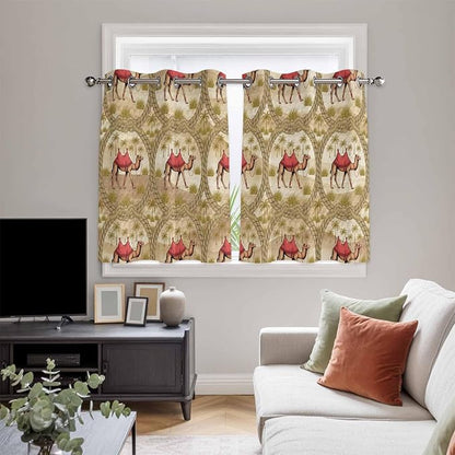 2 Panel Kitchen Cafe Curtains, Desert Camels Sunlight Filtering Nature Air Through, Home Decor Window Covering Tier Curtains for Living Room 104W x 52L inch Tropical Palm Trees Sand Cords Brown