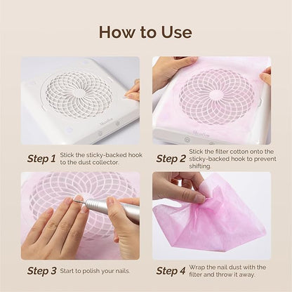 MelodySusie 200 Sheets Nail Dust Collector Filter Paper, Disposable Dust Vacuum Filter with 6pcs Sticky Back Hook for Most Nail Dust Fan Extractor Machine, Nail Tech Supplies for Salon & Home