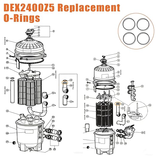 DEX2400Z5 Replacement O-Rings 4 Pack – Compatible with Hayward Outlet Elbow | Fits Micro-Clear, Swim-Clear, Pro-Grid DE Filters & HCF Cartridge Filters | High-Seal Pool Filter Gaskets