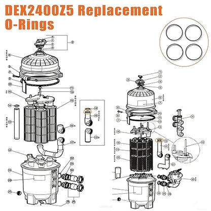 DEX2400Z5 Replacement O-Rings 4 Pack – Compatible with Hayward Outlet Elbow | Fits Micro-Clear, Swim-Clear, Pro-Grid DE Filters & HCF Cartridge Filters | High-Seal Pool Filter Gaskets