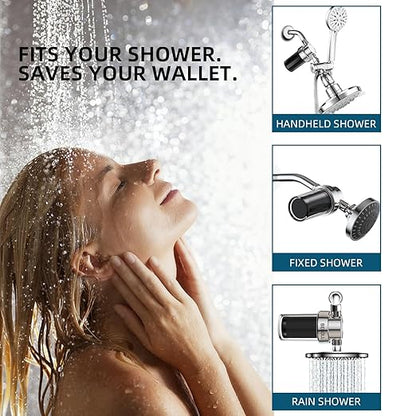 2-Pack Shower Filters with 11 Replacement Cartridges - Coconut Shell Carbon Filter Removes Chlorine, Heavy Metals | Universal Showerhead Water Filter for Healthier Skin & Hair