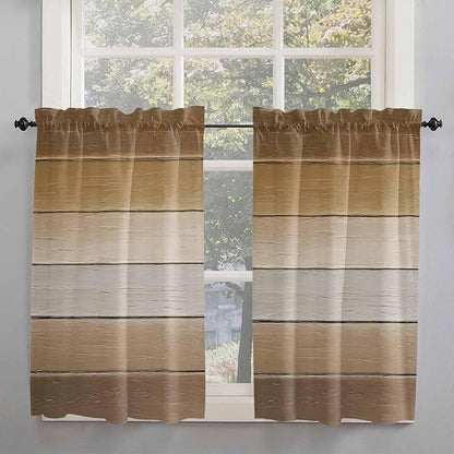 Vintage Brown Gradient Wood Grain Window Valance Curtains, Farmhouse Wood Barn Light Filtering Kitchen Valance with 3-inch Rod Pocket for Living Room Bathroom Bedroom,2 Panel,42x54In