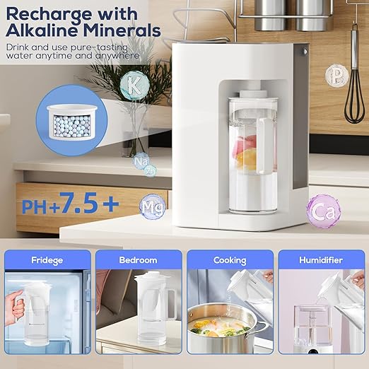 [Smart] Reverse Osmosis Water Filter Countertop,Ph+ & 6-Stage RO Water Filtration System-Alkaline Remineralization,4:1 Pure to Drain,40oz Auto-Fill & Stop Glass Carefe,No Installation Required(White)