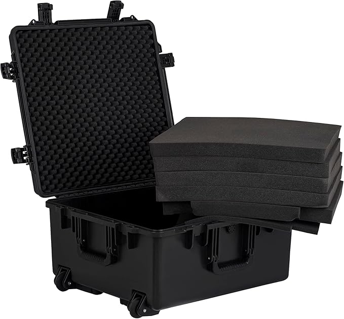MEIJIA Portable All Weather Waterproof Hard Case, Camera Case with Customizable Fit Foam And Rolling Wheels, 24.8"X23.7"X13.17",Elegant Black