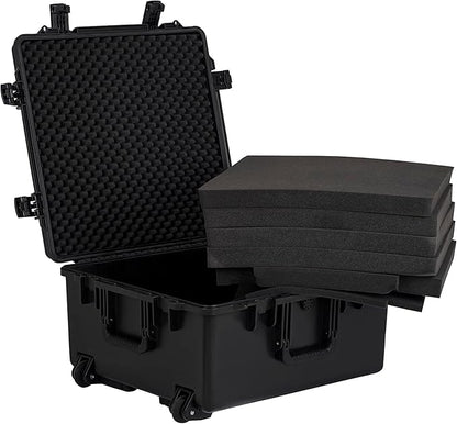MEIJIA Portable All Weather Waterproof Hard Case, Camera Case with Customizable Fit Foam And Rolling Wheels, 24.8"X23.7"X13.17",Elegant Black