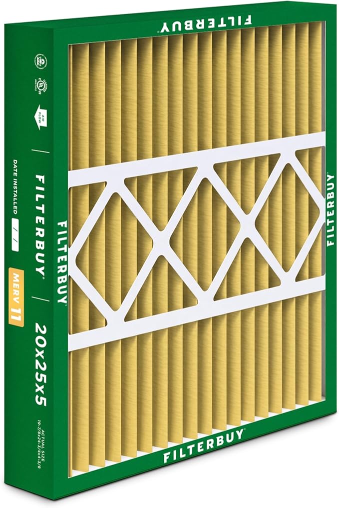 Filterbuy 20x25x5 Air Filter MERV 11 Superior Pet & Allergy Defense (3-Pack), Pleated HVAC AC Furnace Filters for Honeywell FC100A1037, Lennox X6673, and More (Actual Size: 19.88 x 24.75 x 4.38)