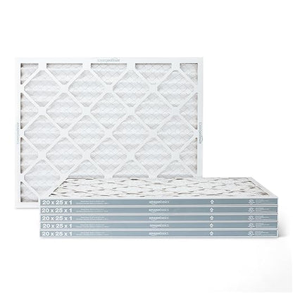 Amazon Basics MERV 5 AC Furnace Air Filter, Cardboard, 20x25x1 Inches, Pack of 6 (Actual Size: 19.75" x 24.75" x 0.75")