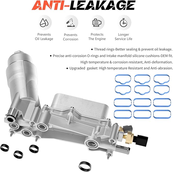 926-876 All Aluminum Engine Oil Filter Housing with Oil Cooler Sensors and Gaskets Fit for 2011-2016 Dodge Journey Charger Challenger Caravan Durango Avenger, Wrangler Grand Cherokee