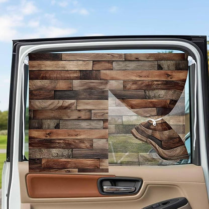 Western Barn Door Magnetic Double Layer Car Window Shades,Side Window Curtains for Blackout/Breathable Mesh View,Vintage Farmhouses Wooden Door Brown Heat Protection Privacy Sun Shades 26x20in 2pcs