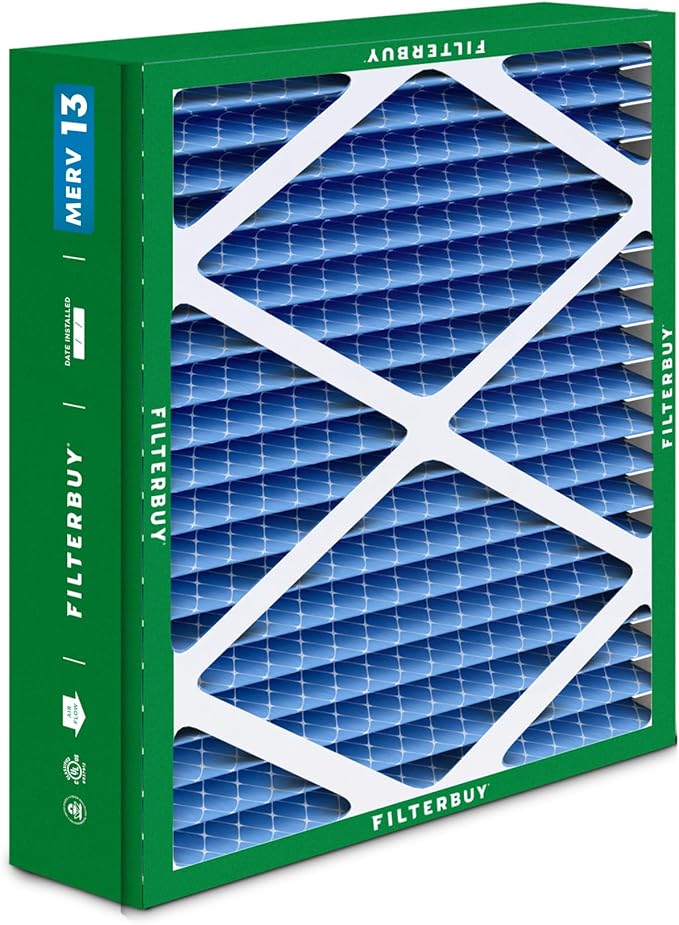 Filterbuy 21x21.5x5 Air Filter MERV 13 Optimal Smoke & Allergy Defense (4-Pack), Pleated HVAC AC Furnace Filters for Trane Perfect Fit & American Standard (Actual Size: 20.00 x 21.09 x 4.97)