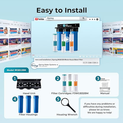 iSpring Whole House Water Filter System, Reduces Iron, Manganese, Chlorine, Sediment, Taste, and Odor, 3-Stage Iron Filter Whole House, Model: WGB32BM