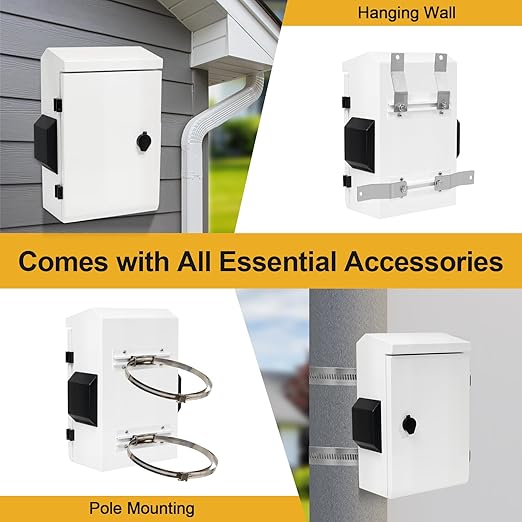 Outdoor Electrical Box with Key Lock, Aluminum Alloy Back Beam with M10 Sliding Groove, 12V Cooling Fan & Temperature Controller Included, Cold-Rolled Steel Electrical Box (15.75"x11.81"x5.91")